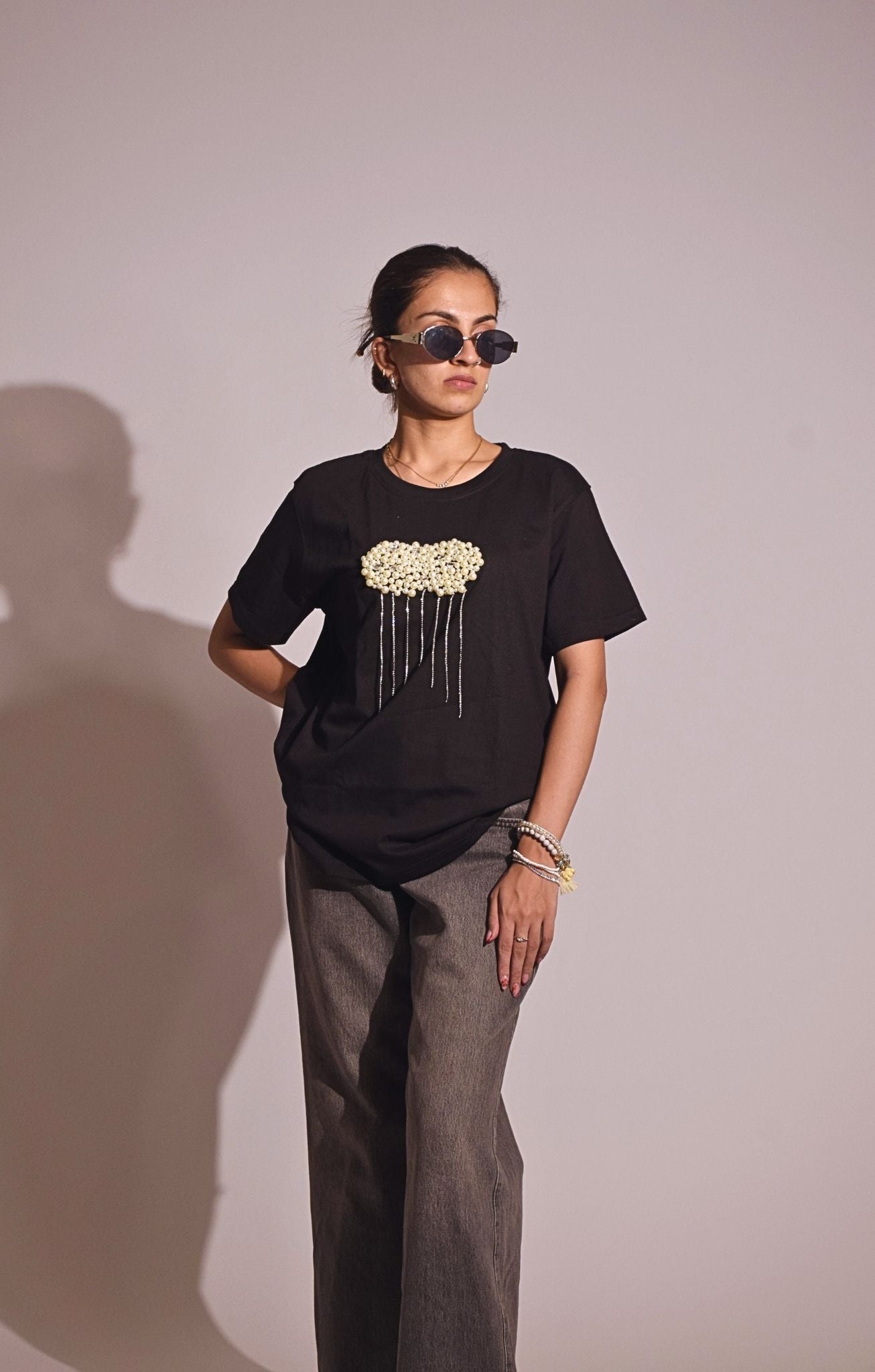 Cloud Embellished Handcrafted Oversized T Shirt