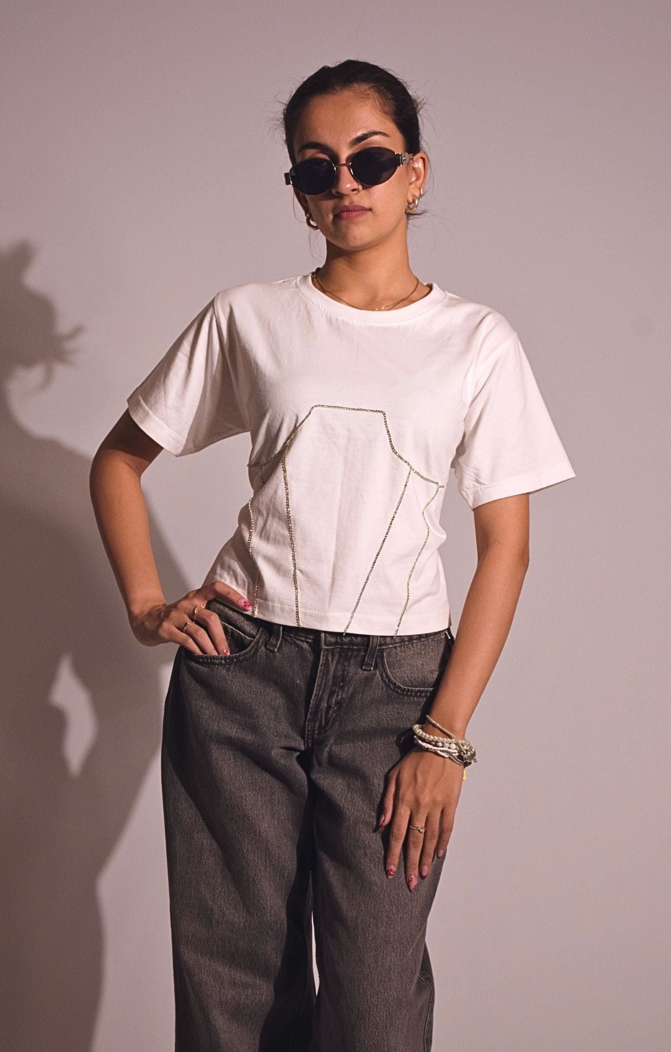 Corset Embellished Handcrafted Crop T Shirt