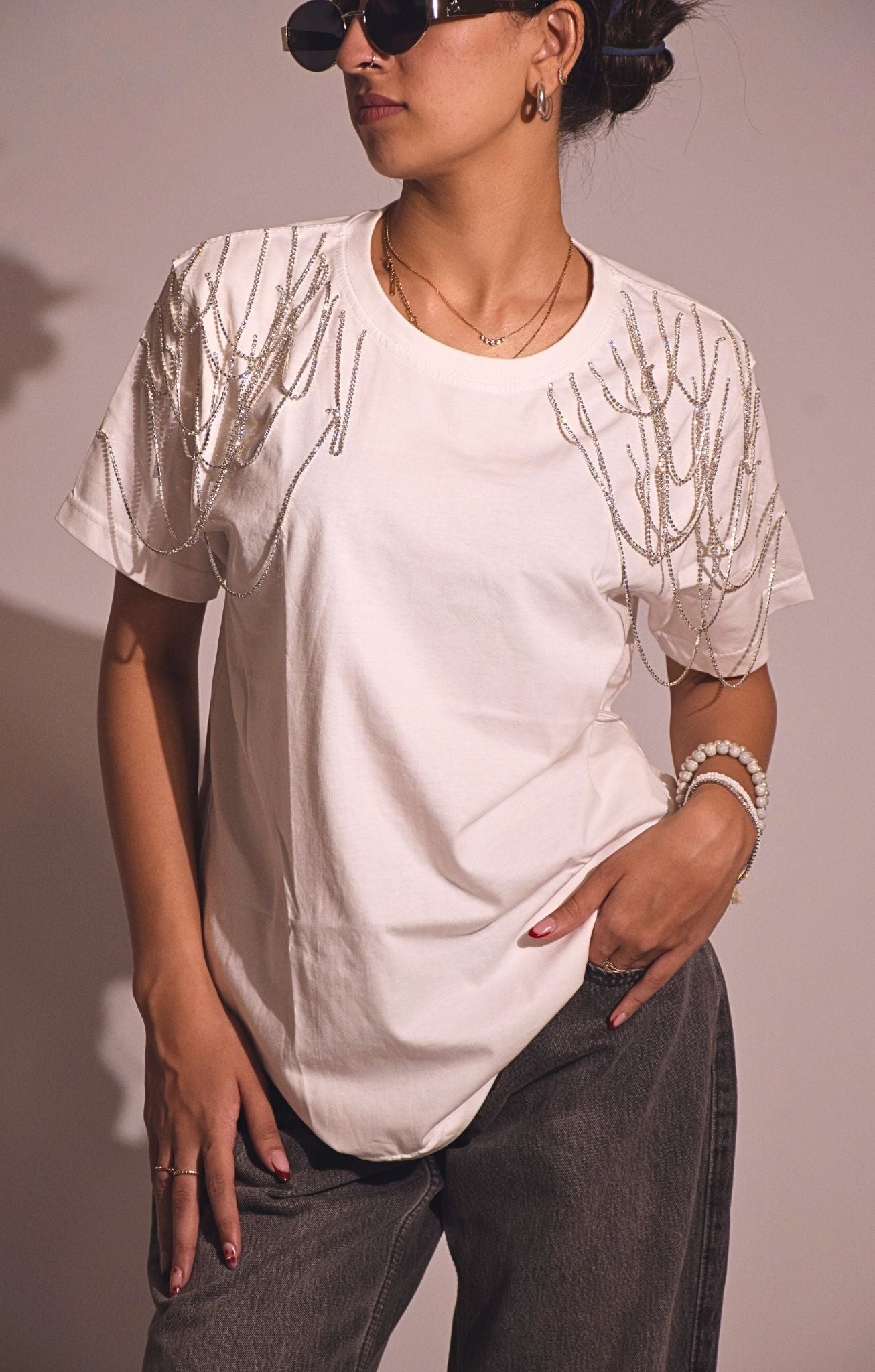 Edgy Embellished Handcrafted Oversized T Shirt
