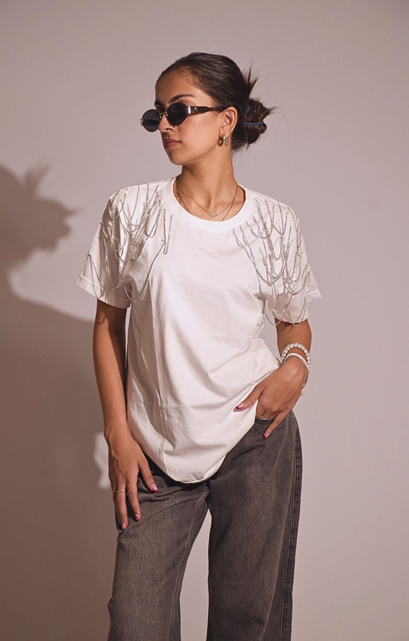 Edgy Embellished Handcrafted Oversized T Shirt