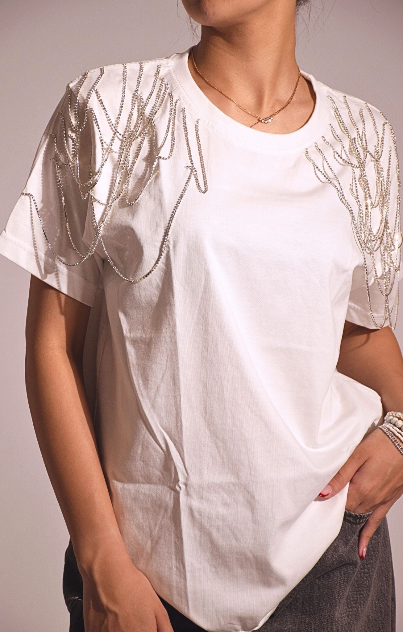 Edgy Embellished Handcrafted Oversized T Shirt