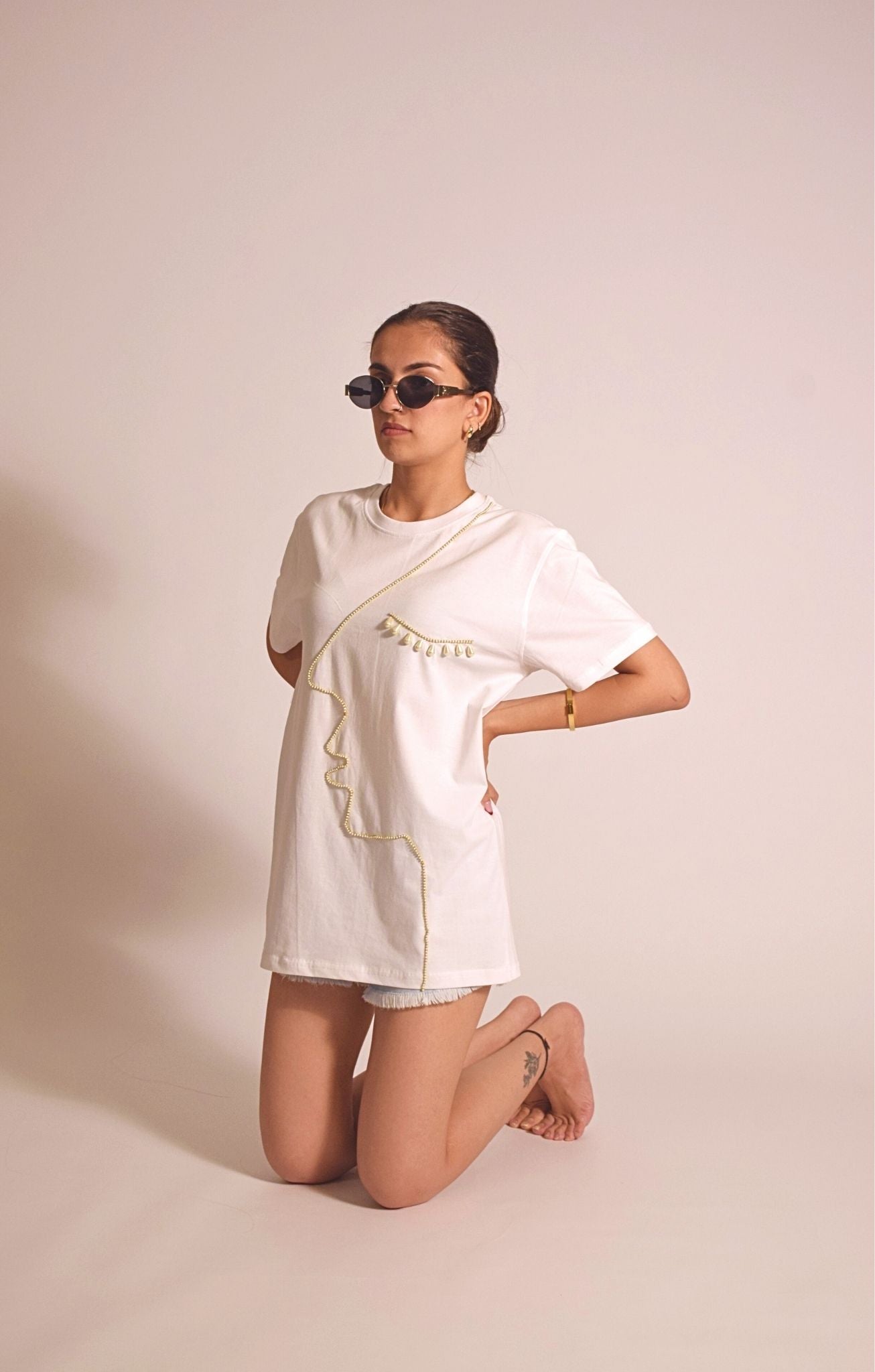Face Embellished Handcrafted OverSized T Shirt