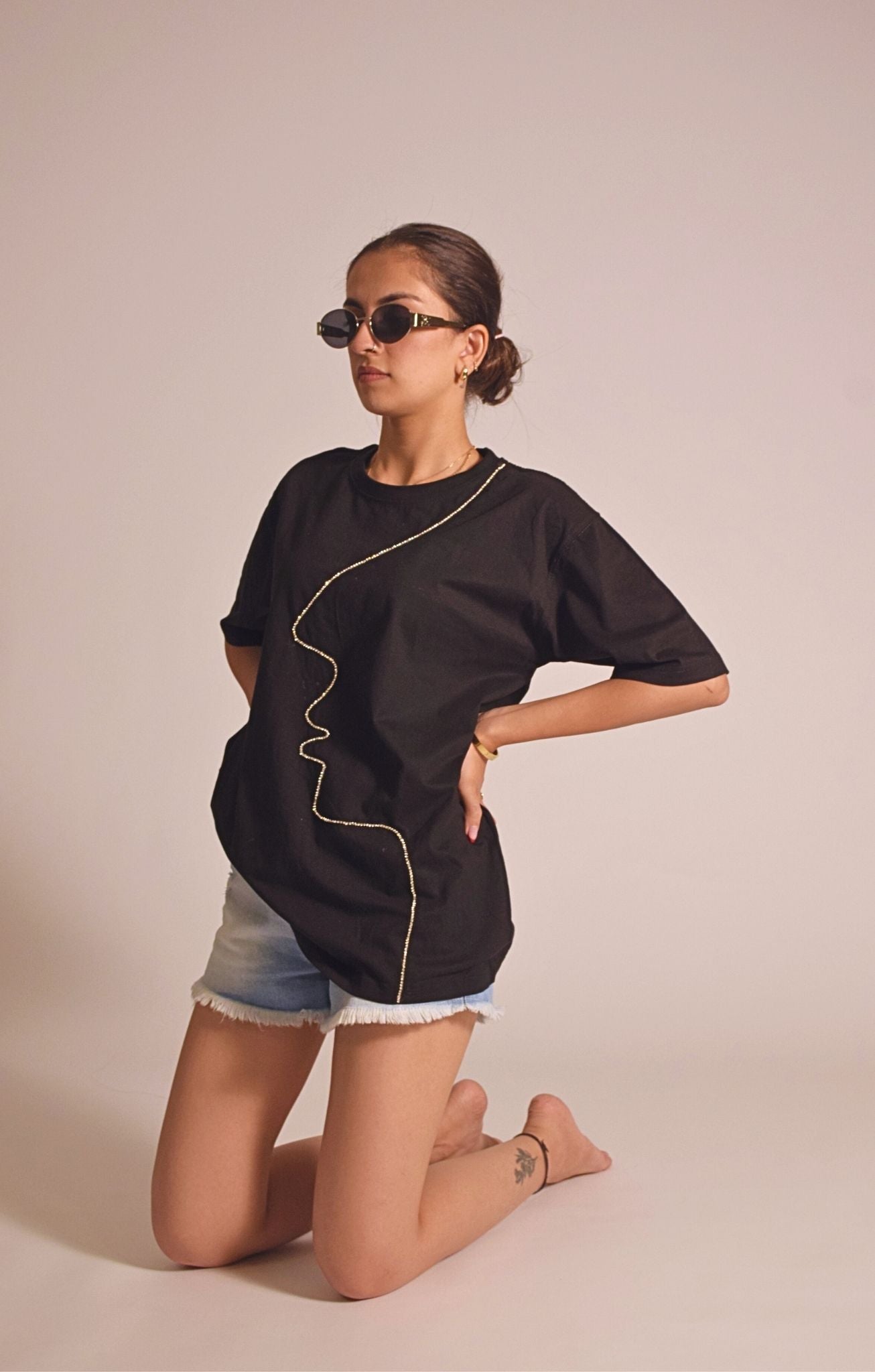 Face Embellished Handcrafted OverSized T Shirt