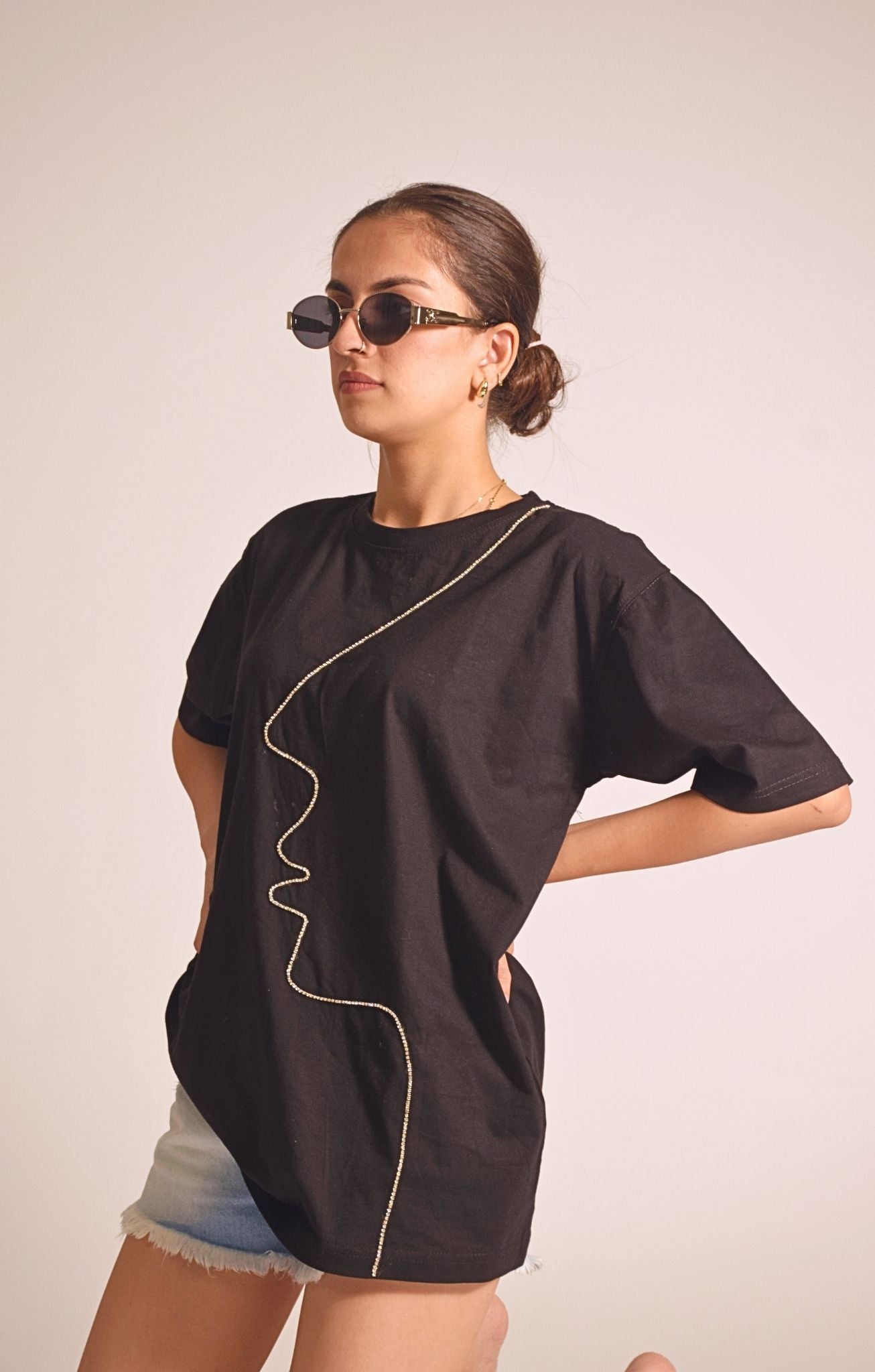 Face Embellished Handcrafted OverSized T Shirt