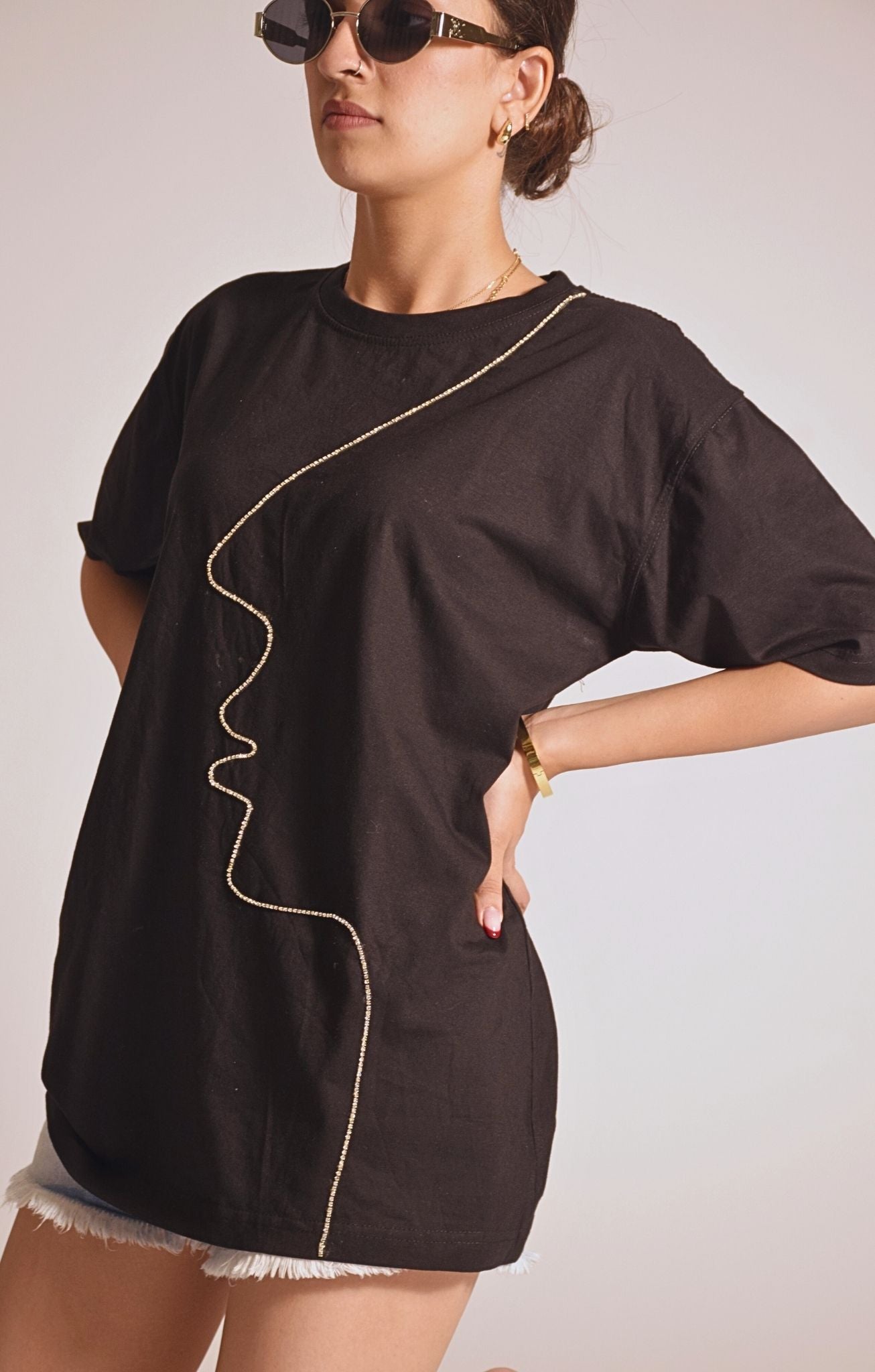 Face Embellished Handcrafted OverSized T Shirt