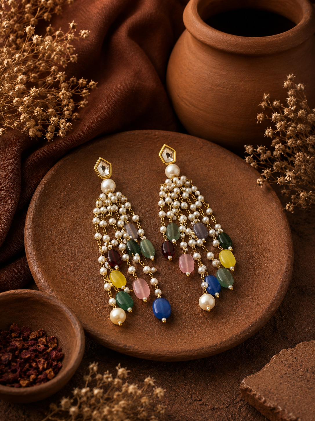 Multi Color Kundan Earrings