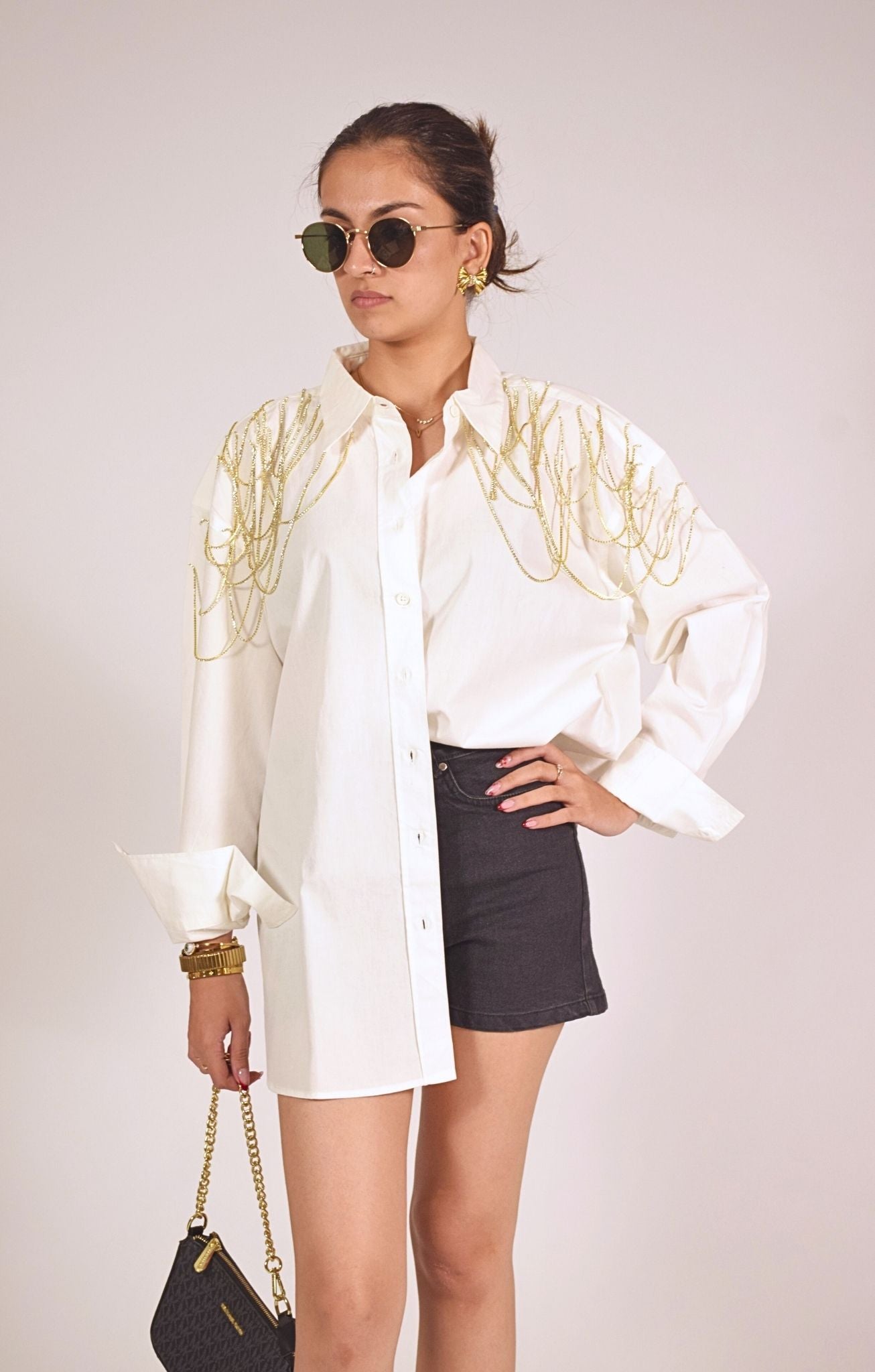 Edgy Embellished Handcrafted Oversized Shirt