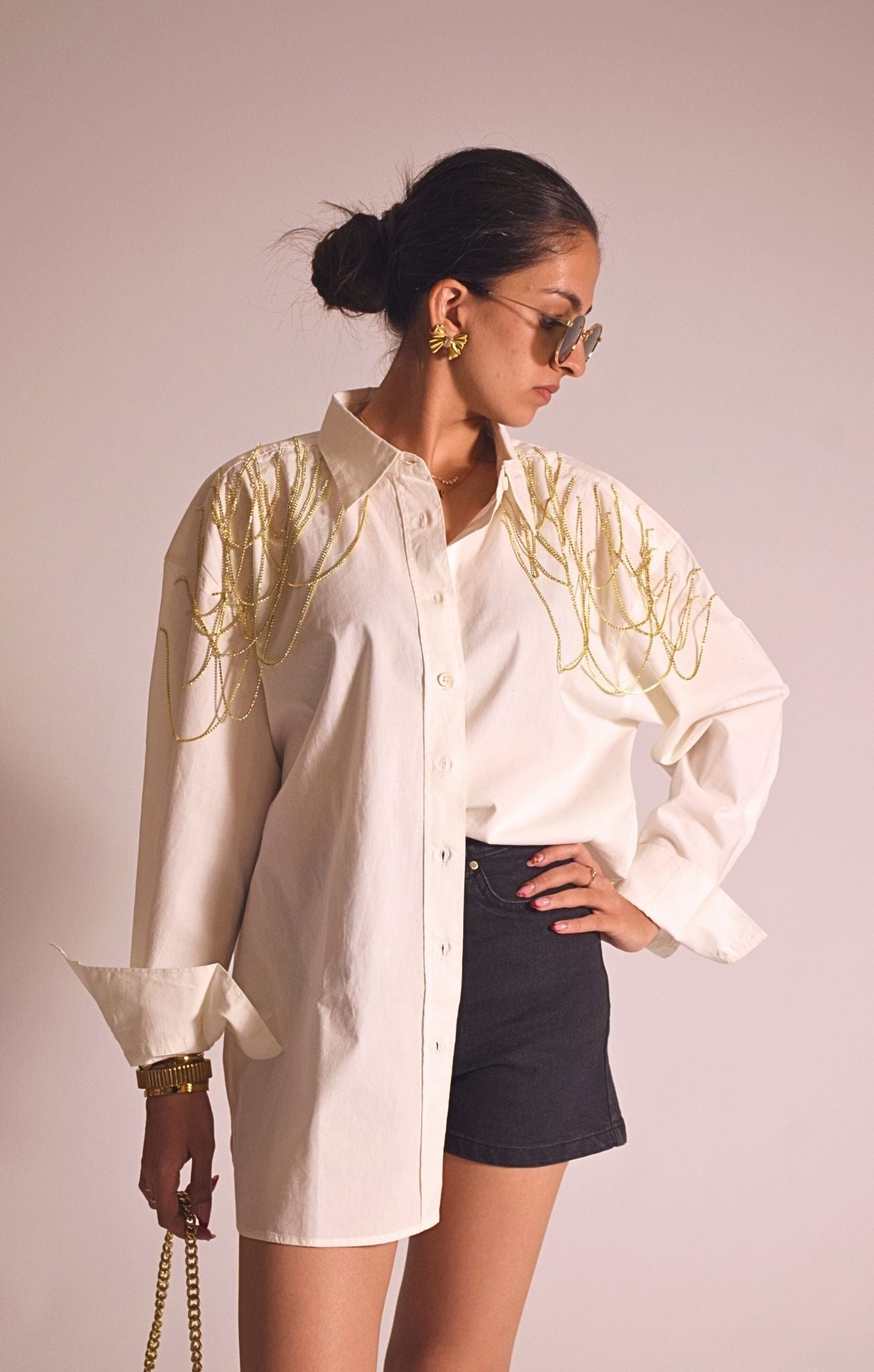 Edgy Embellished Handcrafted Oversized Shirt