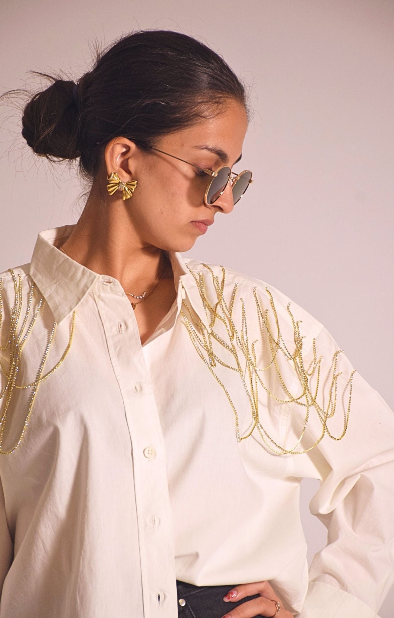 Edgy Embellished Handcrafted Oversized Shirt