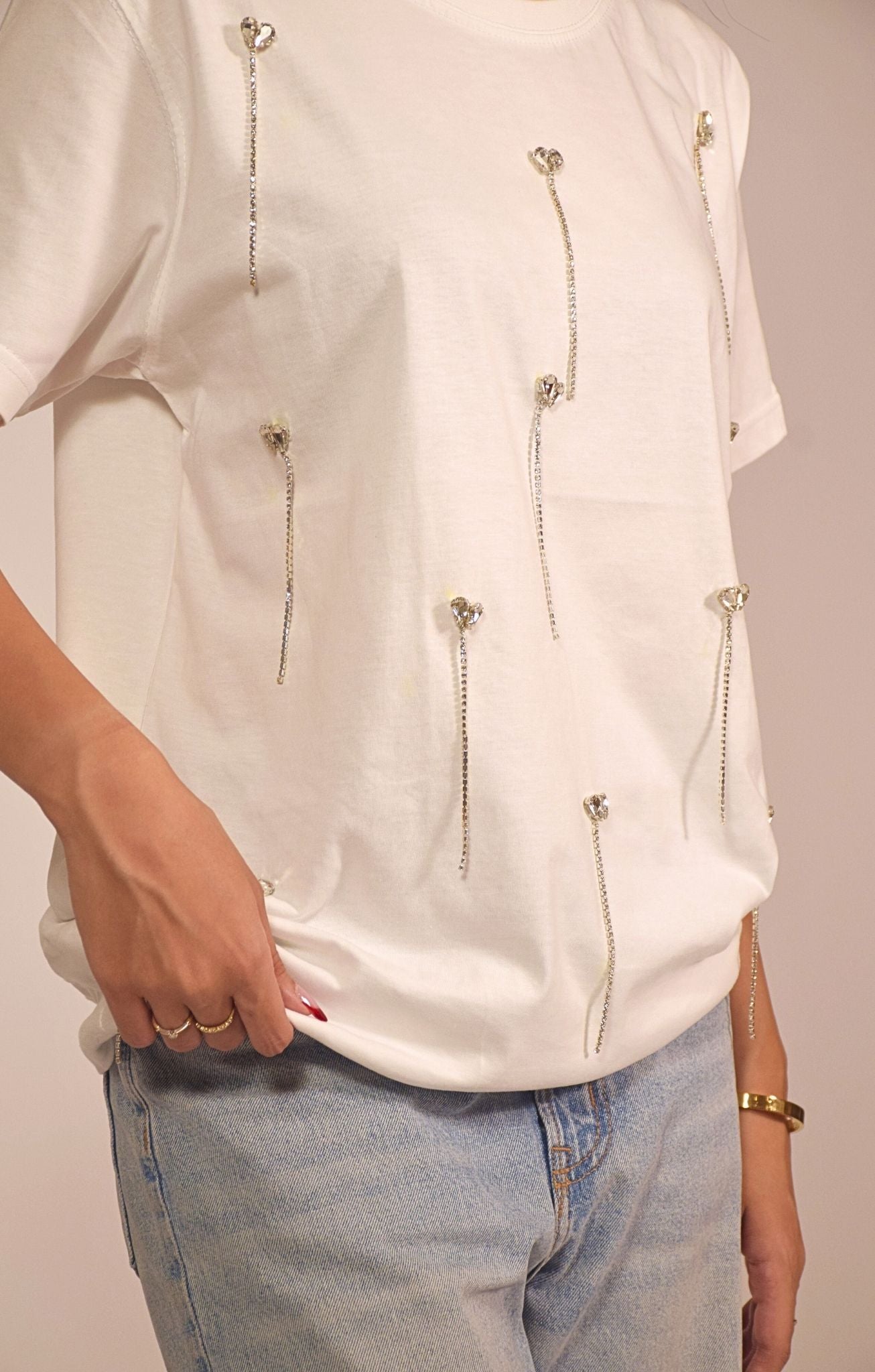 Heartdrop Embellished Handcrafted Drop Oversized T Shirt