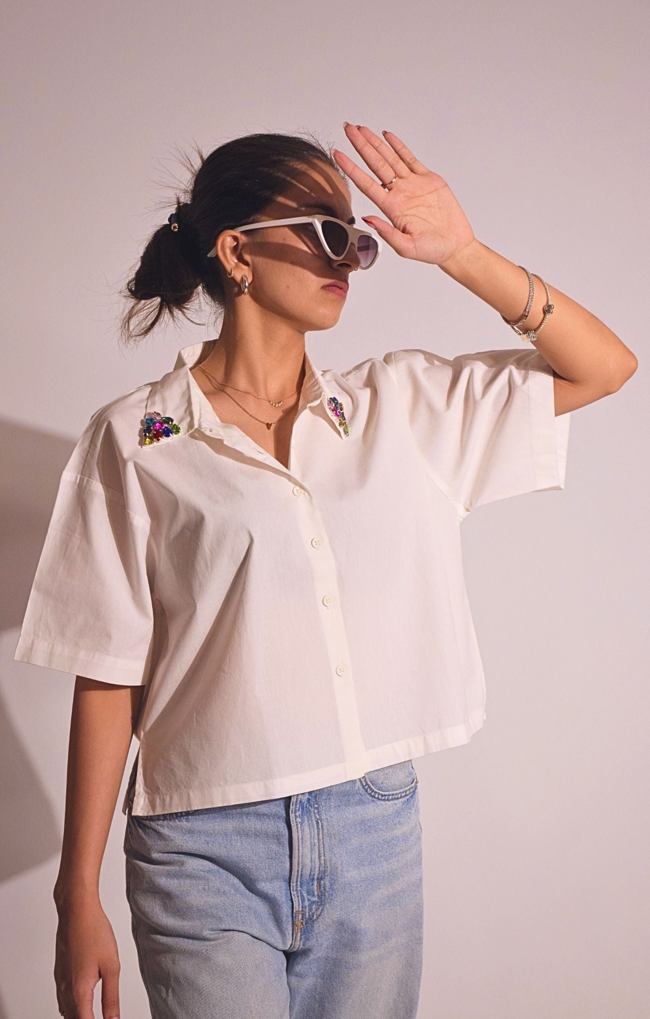 Royal Embellished Handcrafteds Crop Shirt