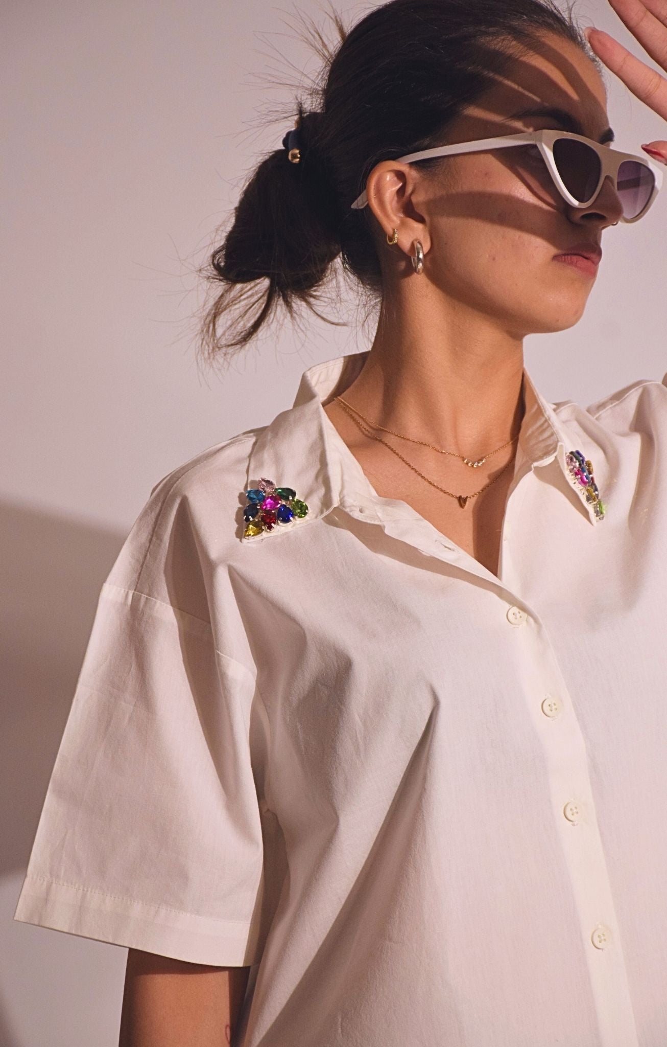 Royal Embellished Handcrafteds Crop Shirt