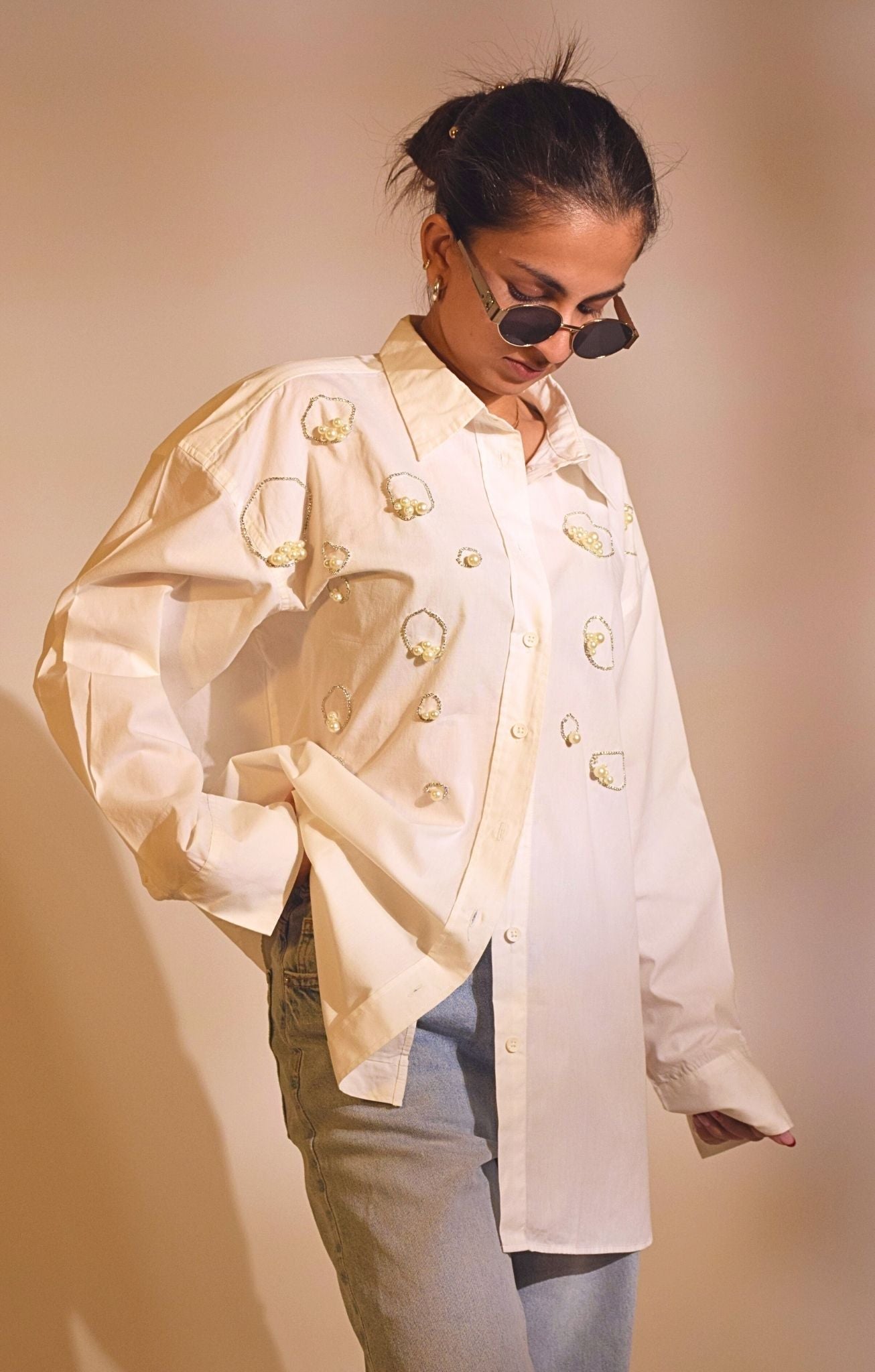 Island Embellished Handcrafted Oversized Shirt