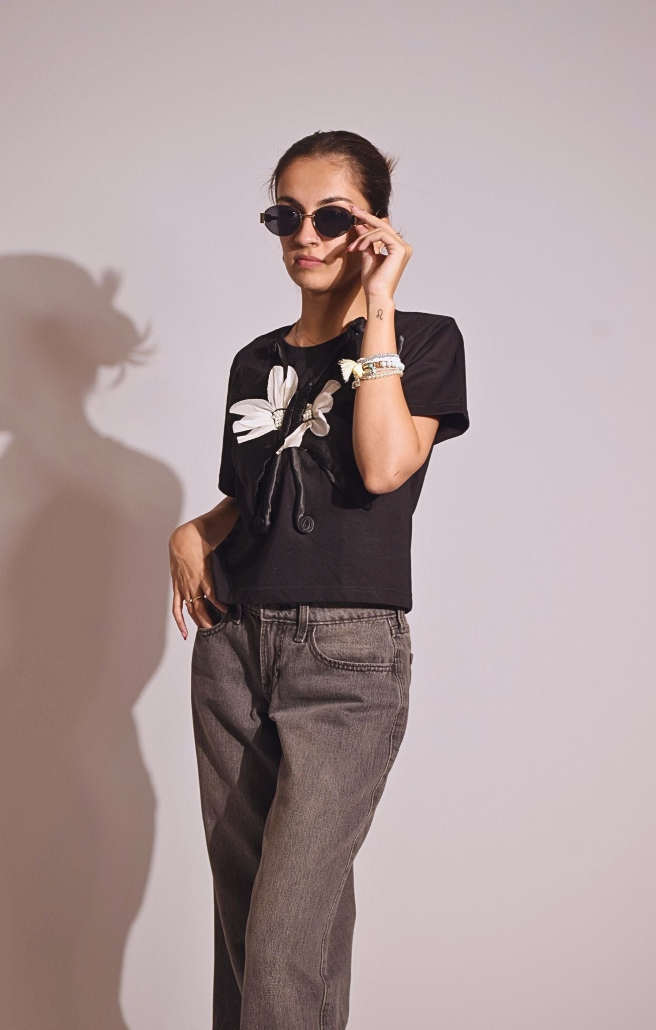 Butterfly Embellished Handcrafted Crop T Shirt