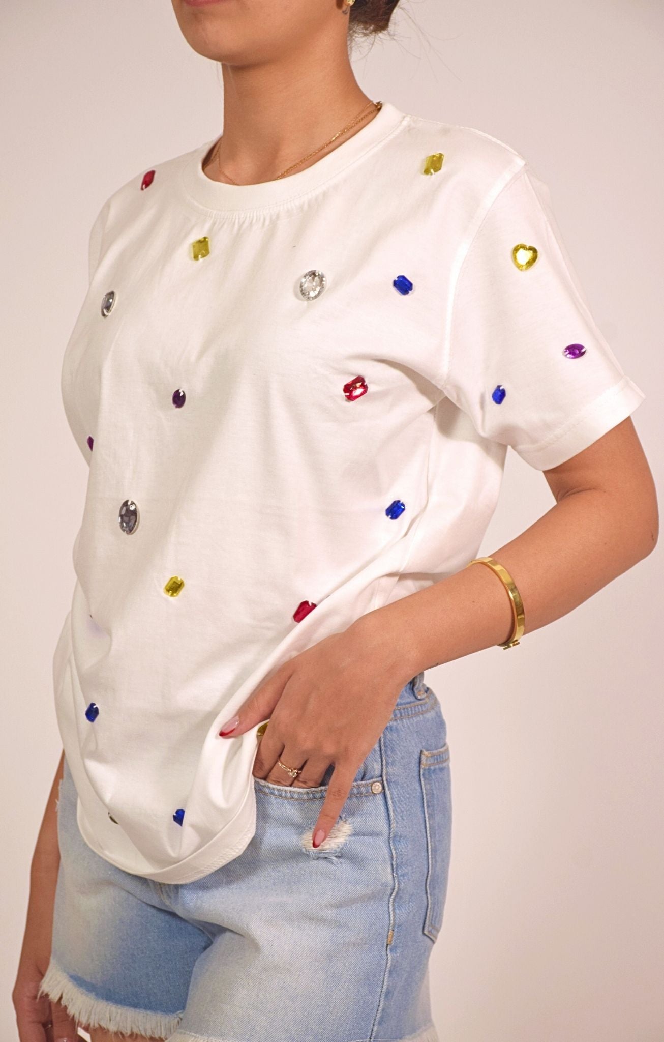 9 Stone Embellished Handcrafted Oversized T Shirt