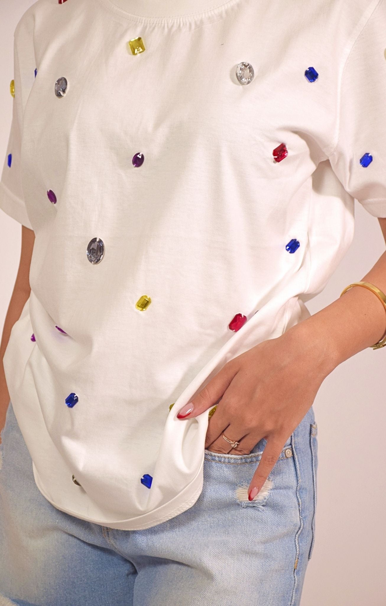 9 Stone Embellished Handcrafted Oversized T Shirt