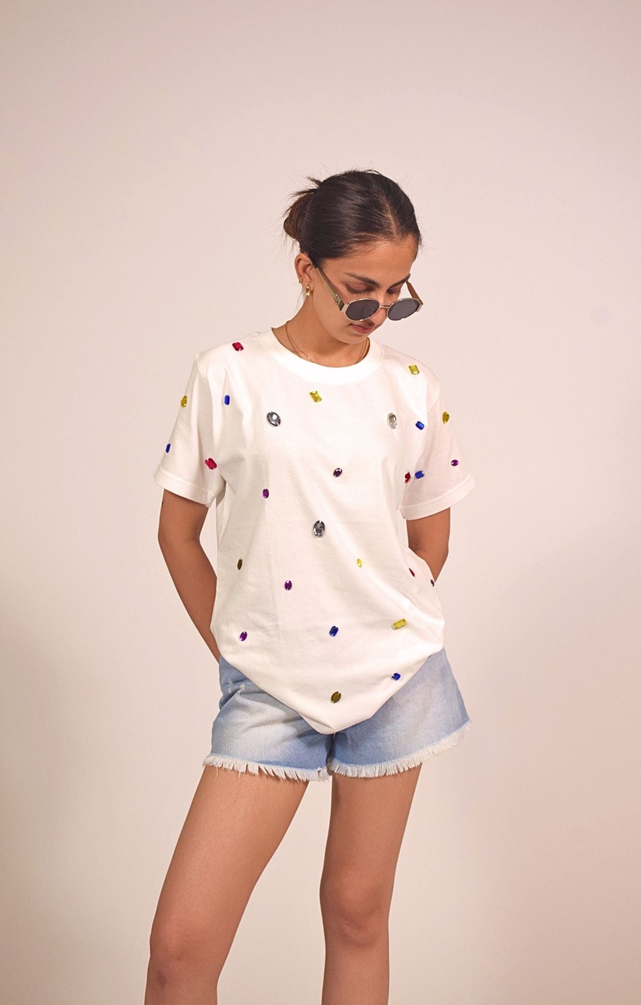 9 Stone Embellished Handcrafted Oversized T Shirt