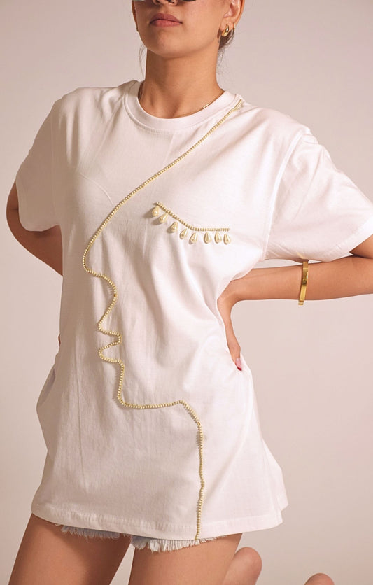 Face Embellished Handcrafted OverSized T Shirt
