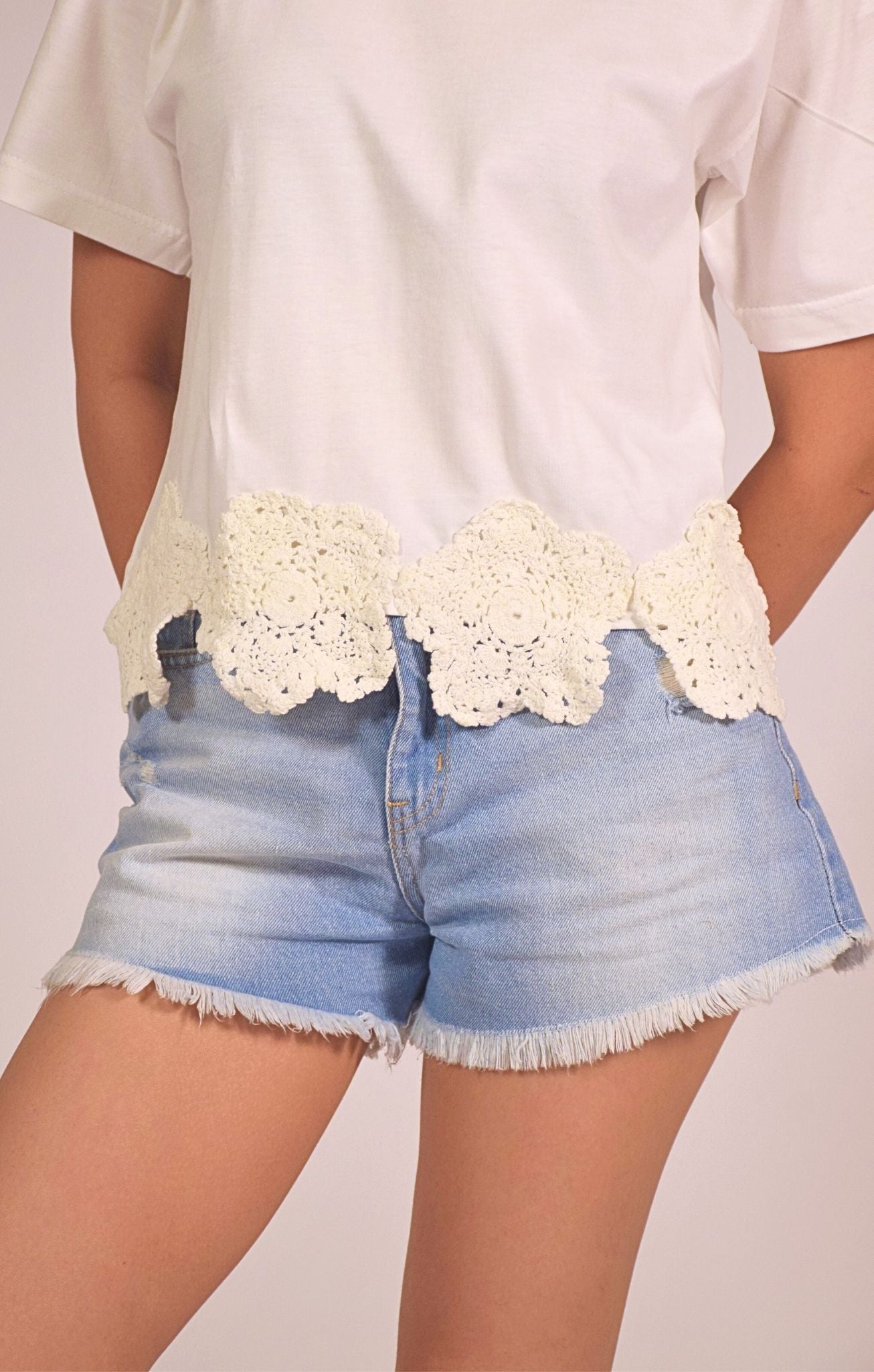 Downtown Crochet Embellished Handcrafted Crop T Shirt