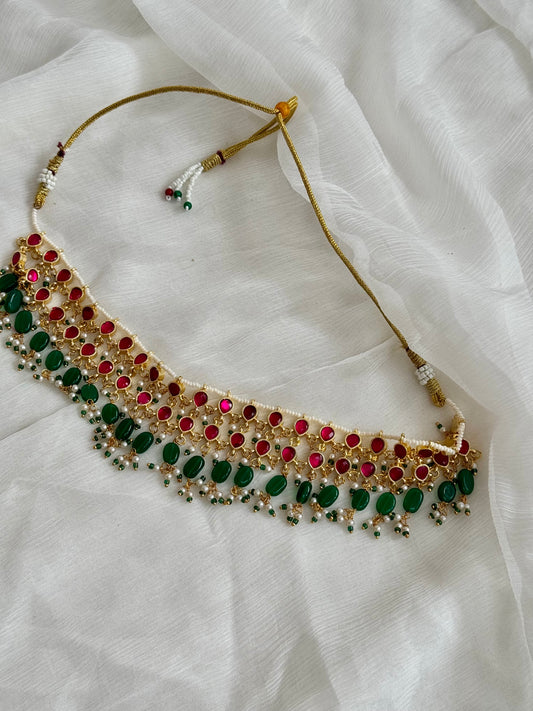 Red Green Polki Choker
