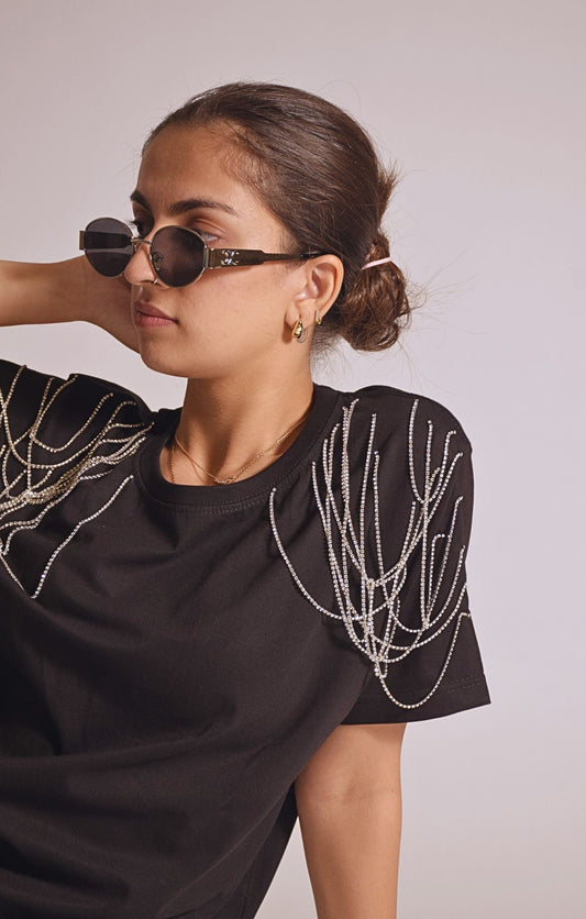 Edgy Embellished Handcrafted Oversized T Shirt