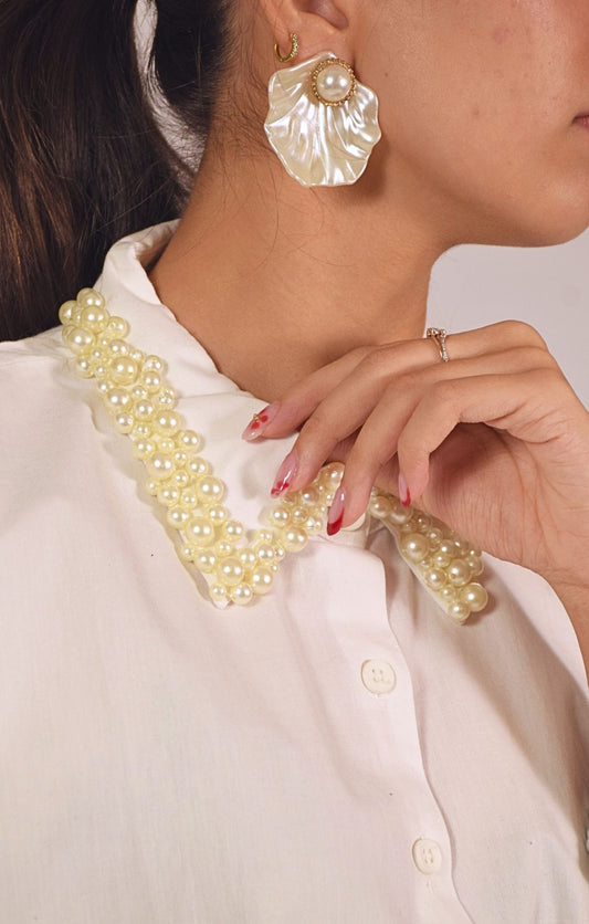 Pearl Swan  Embellished Handcrafted Crop Shirt