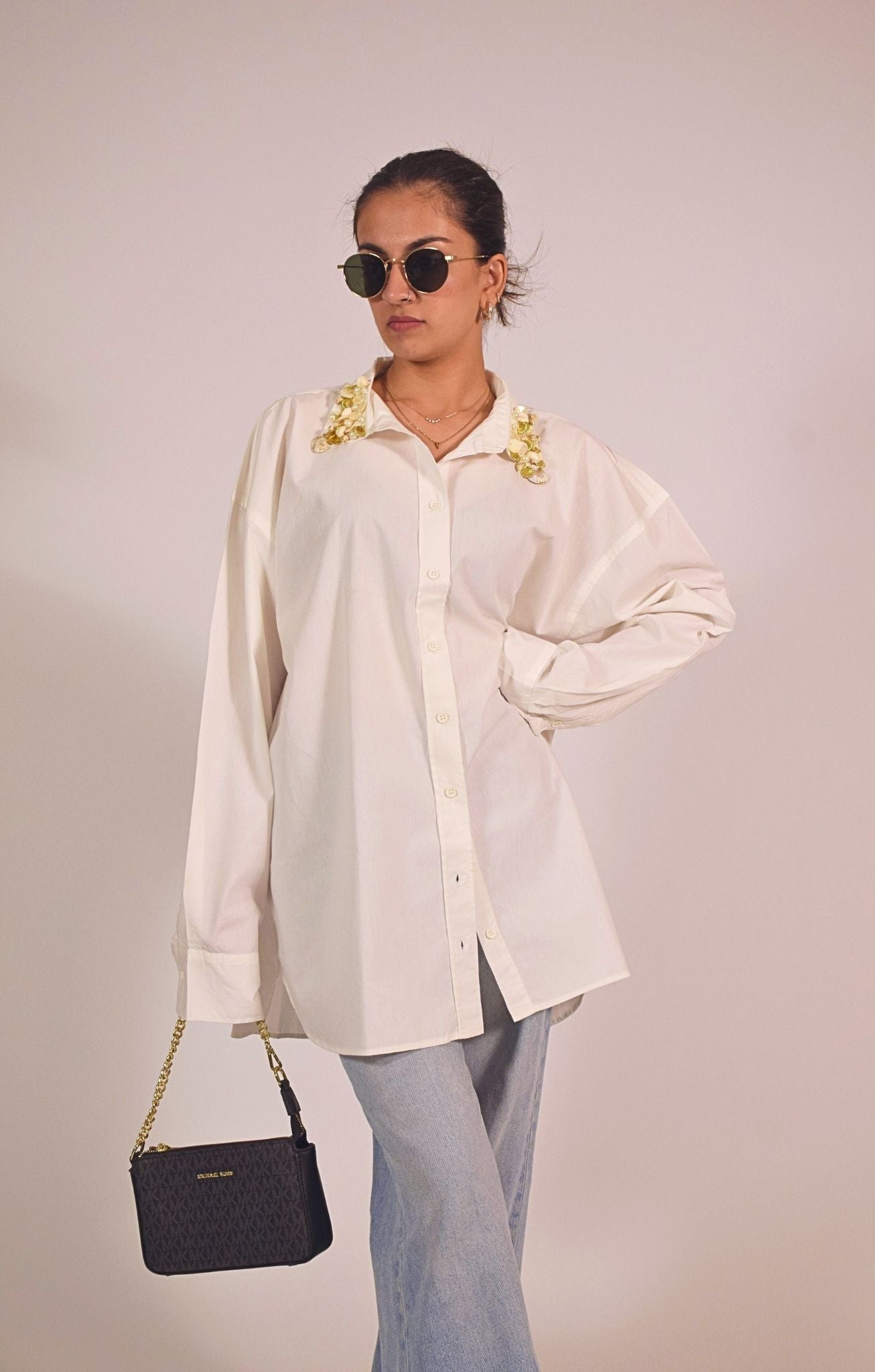 Sea Shell Embellished Handcrafted Oversized Shirt
