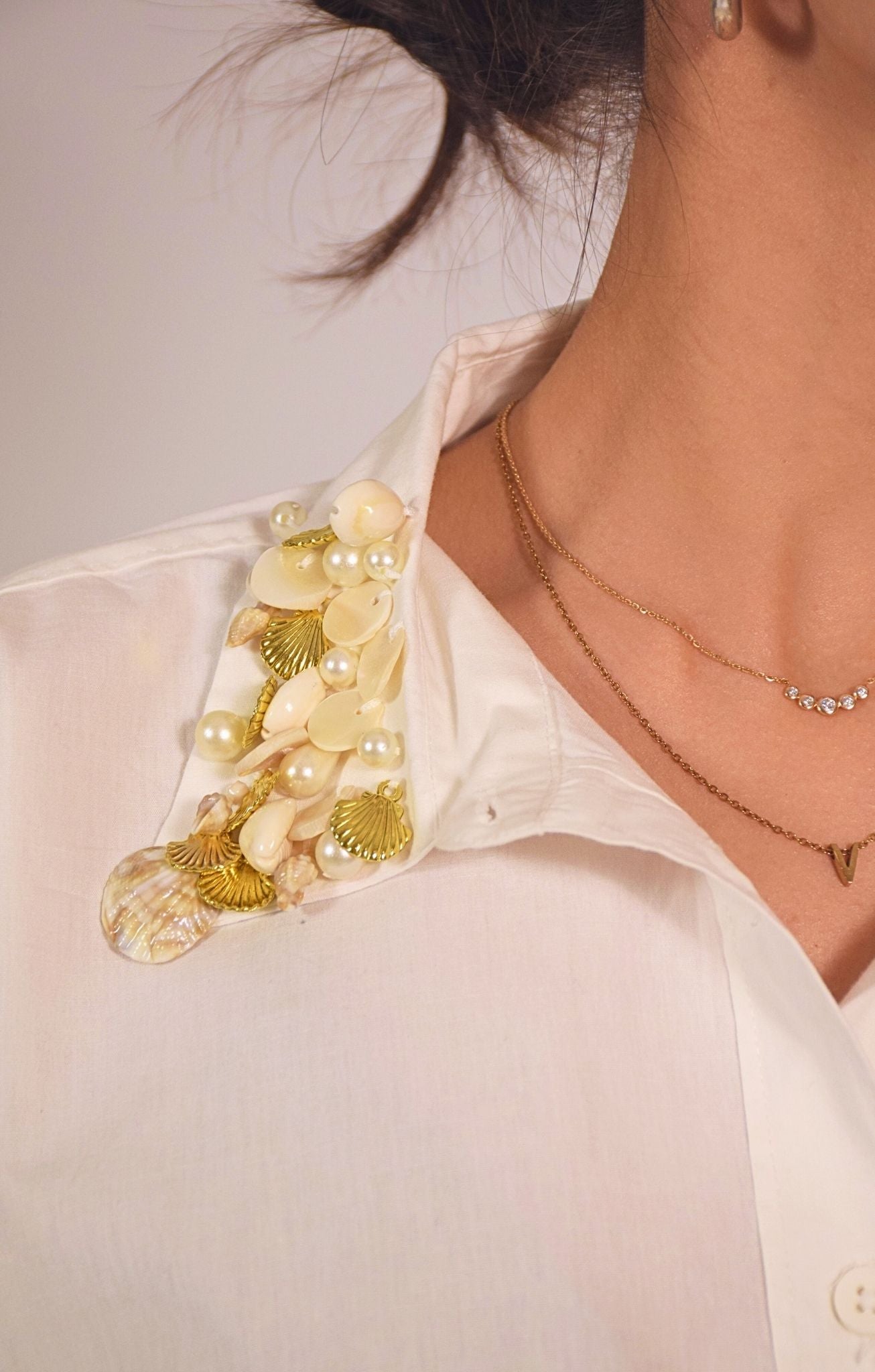 Sea Shell Embellished Handcrafted Oversized Shirt
