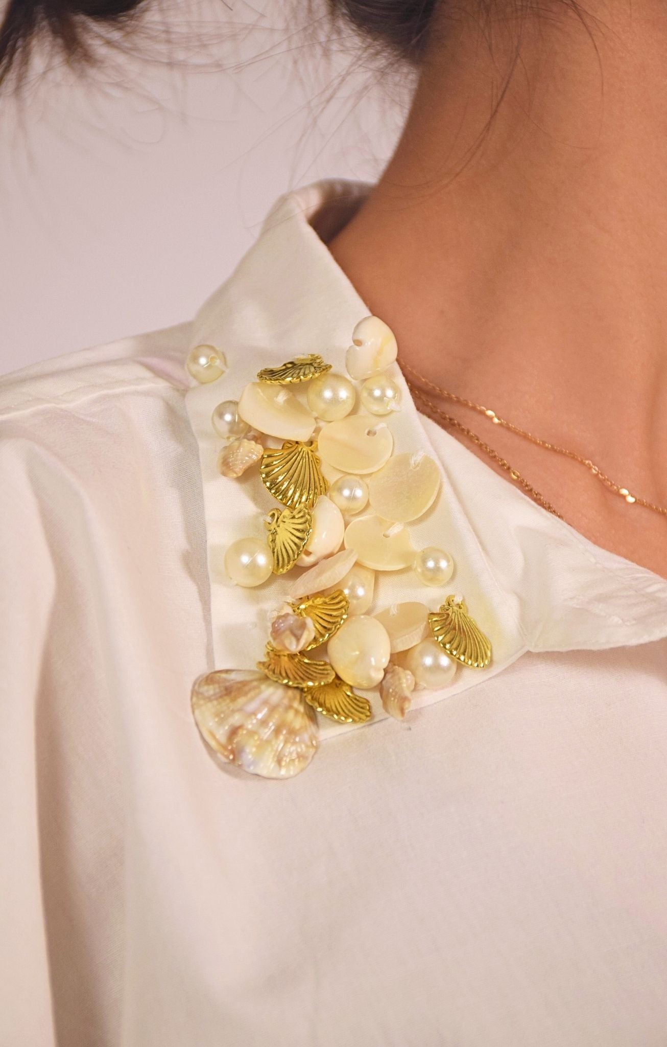 Sea Shell Embellished Handcrafted Oversized Shirt