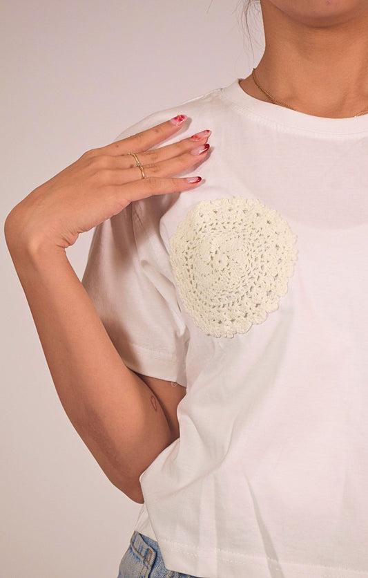 Quirky Crochet Embellished Handcrafted Crop T Shirt