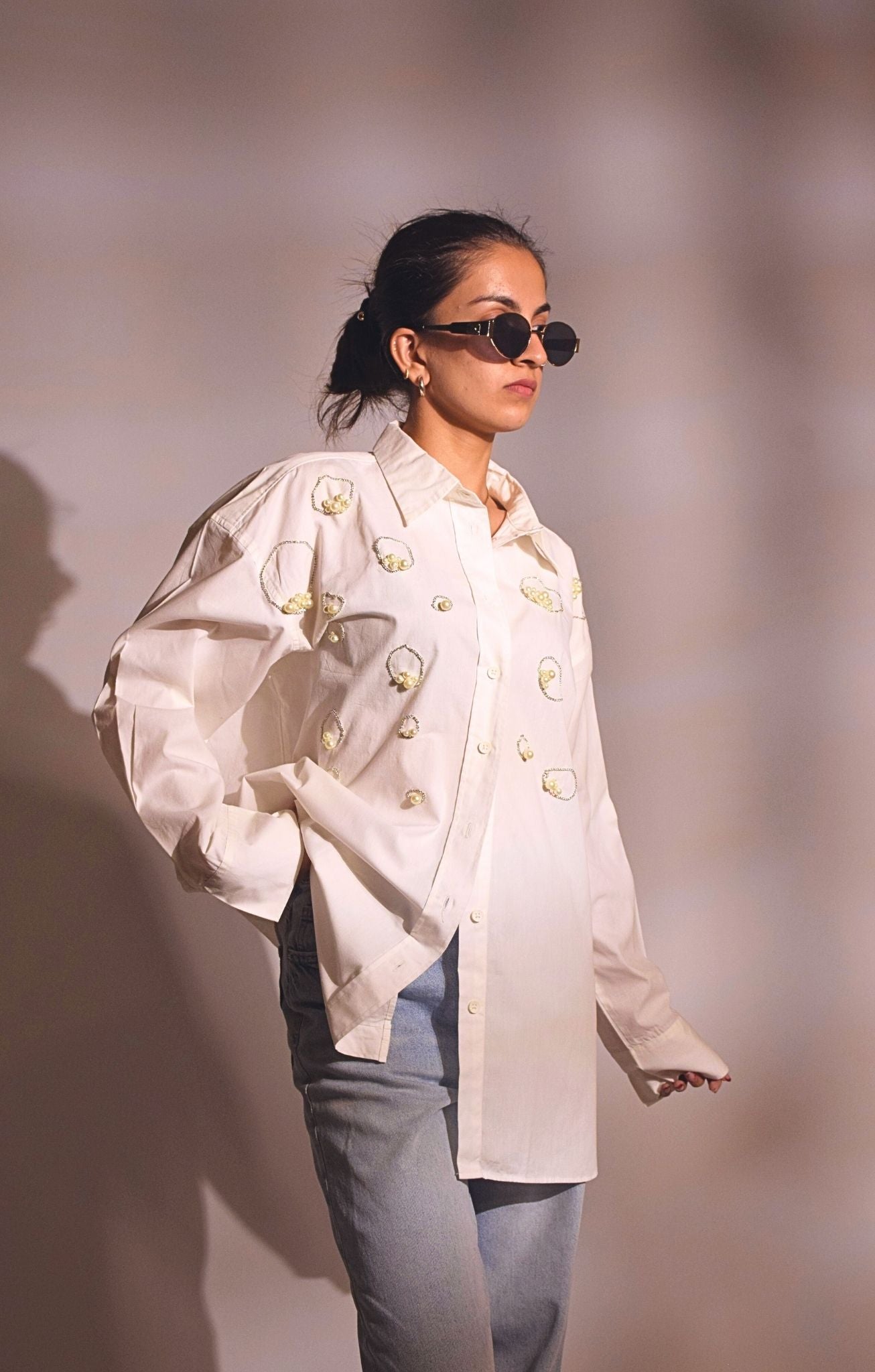 Island Embellished Handcrafted Oversized Shirt