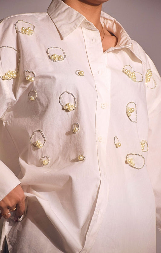 Island Embellished Handcrafted Oversized Shirt