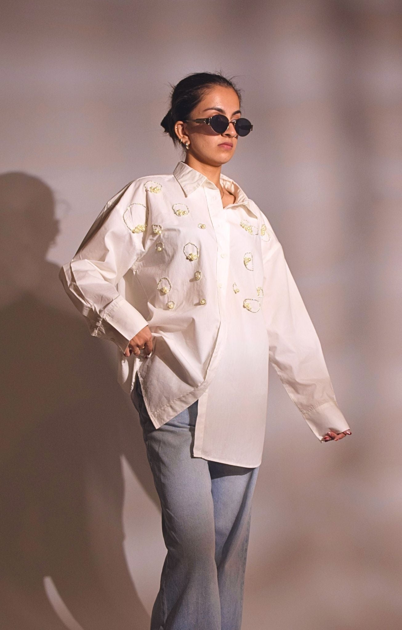 Island Embellished Handcrafted Oversized Shirt