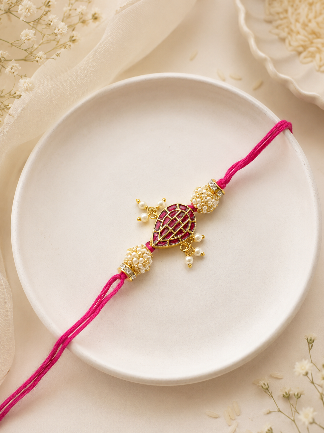 Pink Paisley Kundan Rakhi