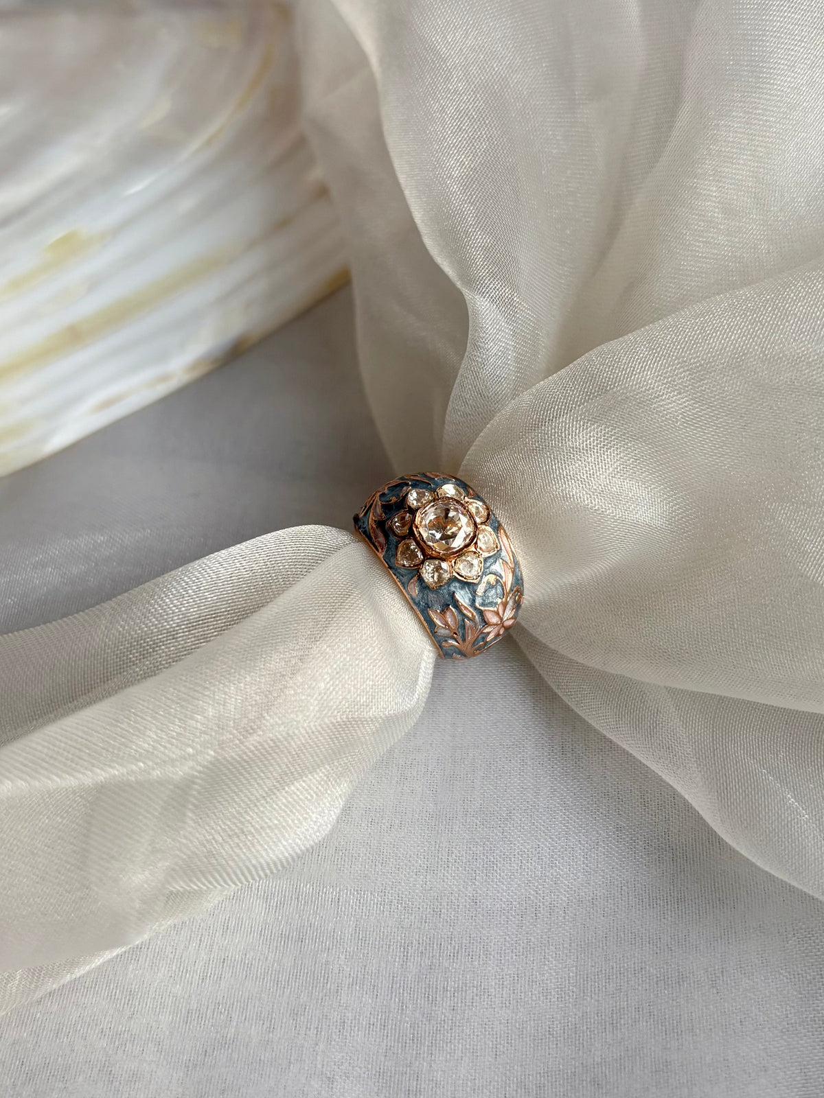 Meenakari Polki Ring