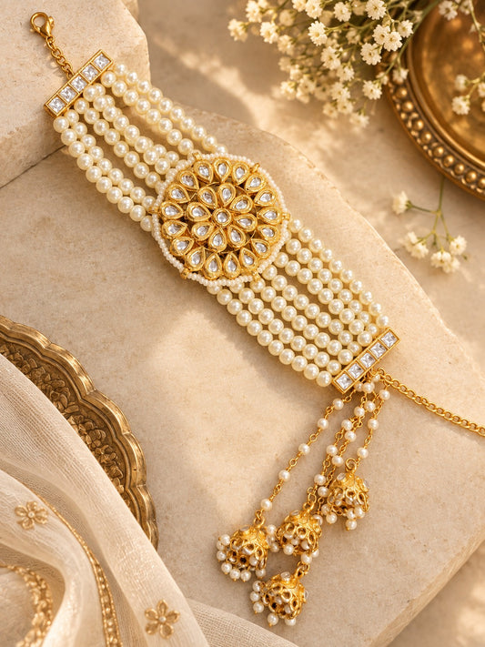 Kundan Pearl Rakhi Bracelet